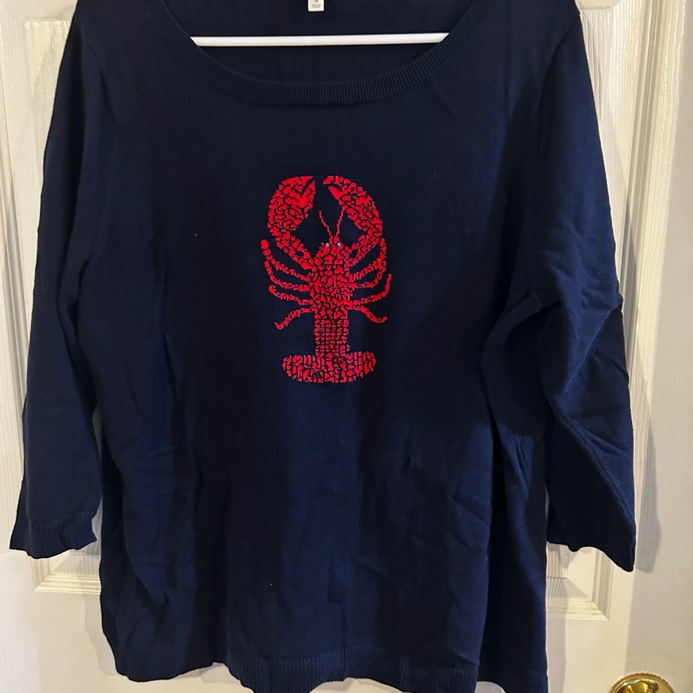 Navy Sweater with Red Lobster Design